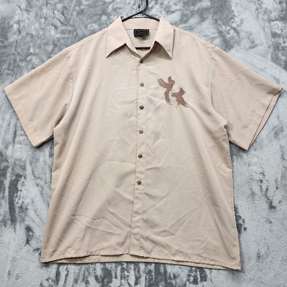 Vintage Saxifon USA Shirt Mens M Tan Embroidered Birds Short Sleeve Button Front - Picture 1 of 12